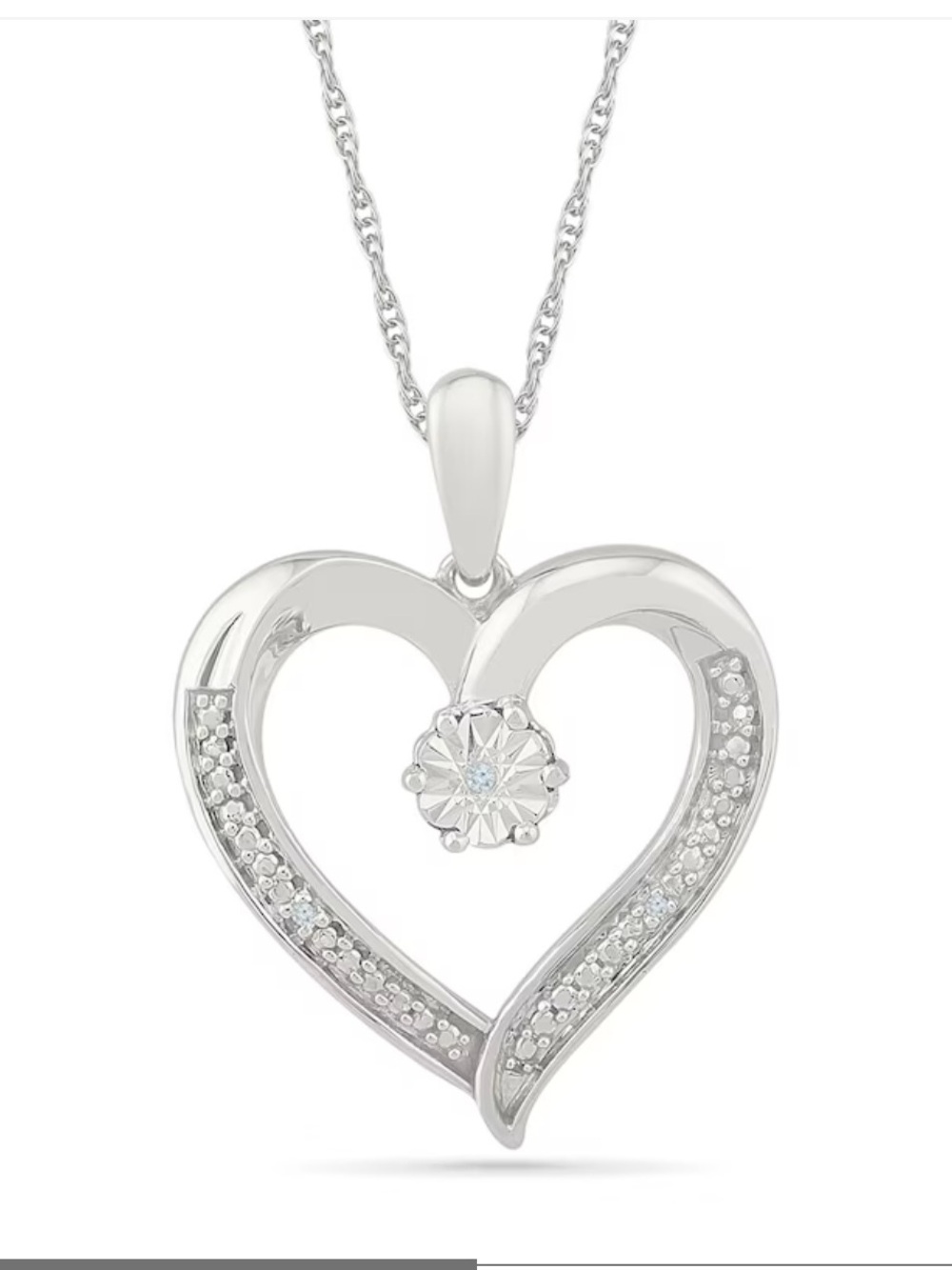 Sterling silver diamond heart necklace